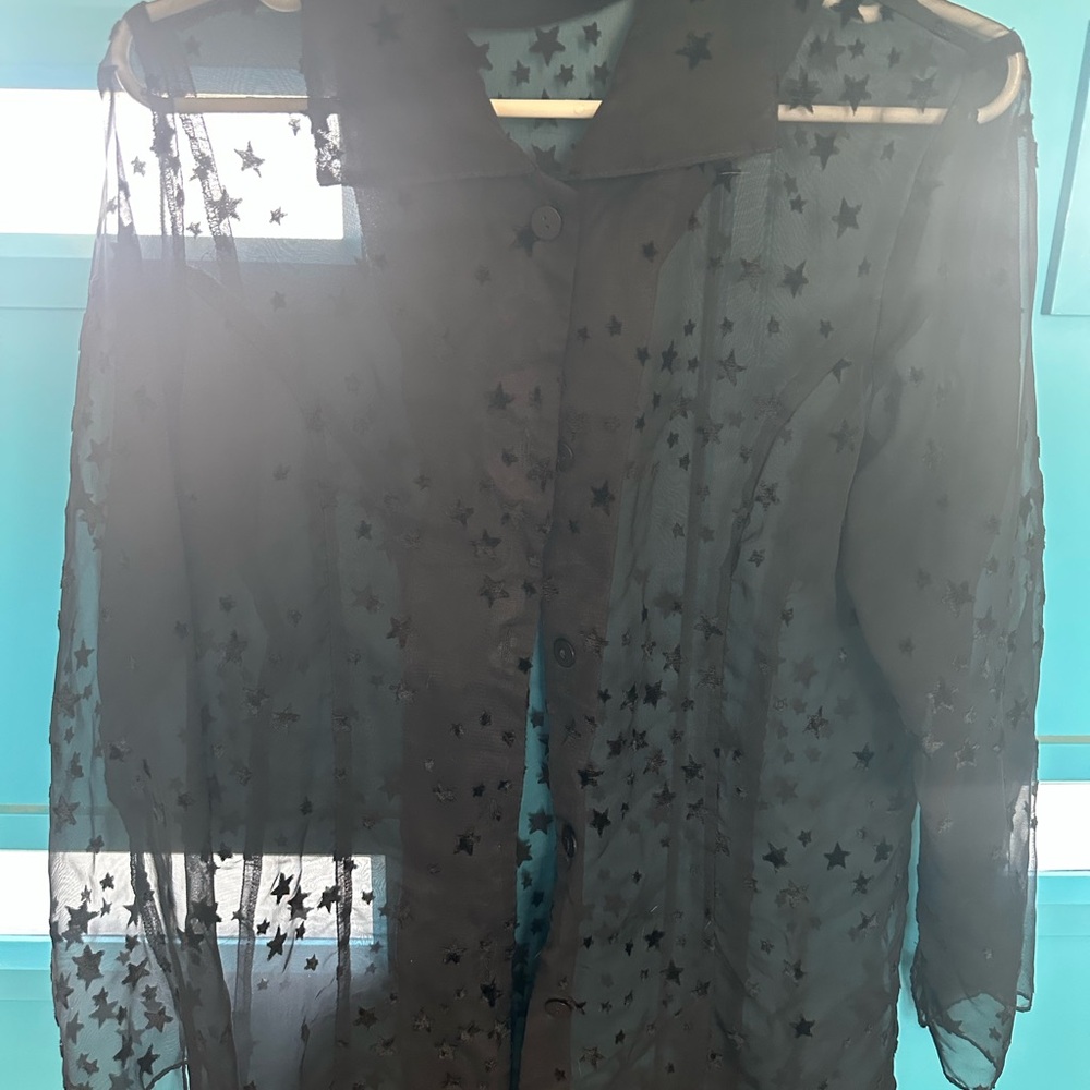 Sheer Black Star Patterned Halston Lifestyle Blouse